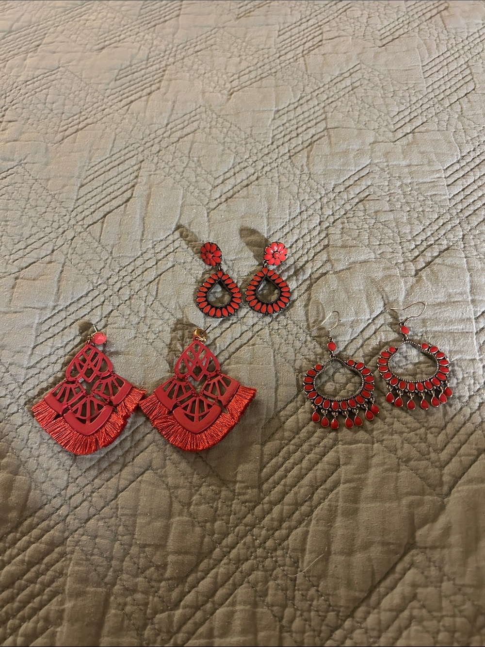 Red Statement Fringe & Hoop Earrings Set - Women Jewelry